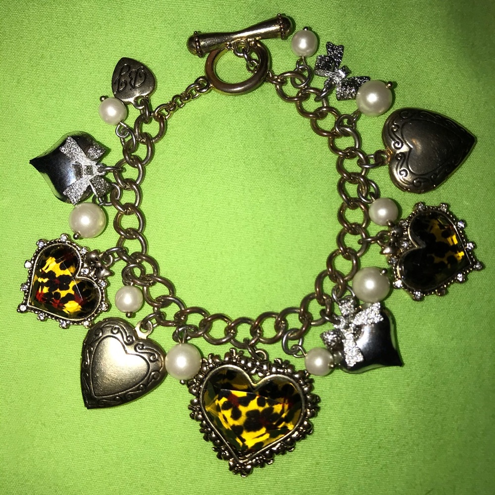 Betsey Johnson Leopard Print Heart Charm Bracelet